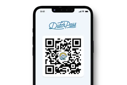 Smartphone displaying Dutch Pass app with QR code for digital identification or access
